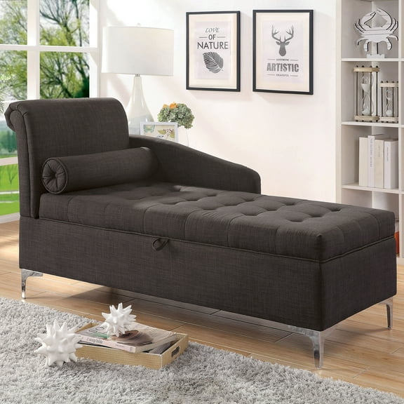 Agra Tufted Fabric Storage Chaise, Gray