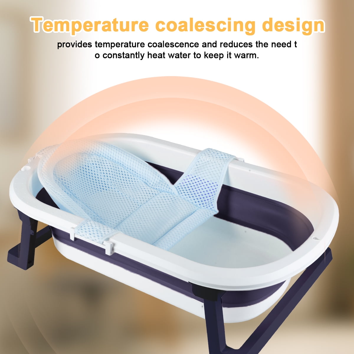 Hurber Folding Baby Bathtub, Infant Bath Tub with Anti Slip Pad, Boys, Blue w/Net Pad
