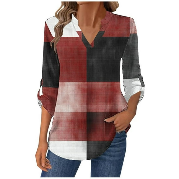 Ashirexll Winter Tops for Long Sleeve Shirts for Fashion Print V-Neck Button Down Casual Loose Fitting Blouse Top