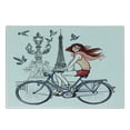 thumbnail image 3 of Eiffel Tower Cutting Board, Illustration of a Woman on Alexander III Bridge in Paris Riding a Bike, Decorative Tempered Glass Cutting and Serving Board, Small Size, Grey Red Peach, by Ambesonne, 3 of 5