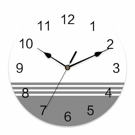 Wall Clock Gray Stripes Clocks PVC Silent Non-Ticking Battery Operated Decorative Modern White Minimalist Round Clock for Home Living Room Kitchen Bedroom Office School Wall Decor 10 Inch