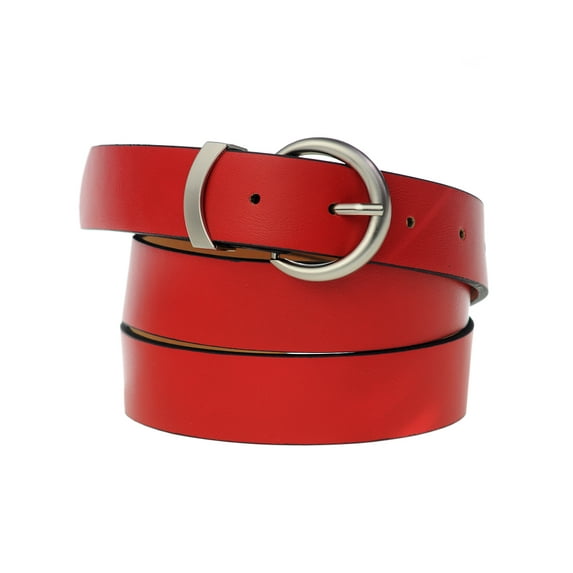 NYFASHION101 Women's Bonded Leather Thick Dressy Belt with Round Steel Buckle, Red, Large