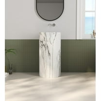 MEDUNJESS 33" Tall Freestanding Bathroom Pedestal Sink Solid Surface Marble Pedestal Sink