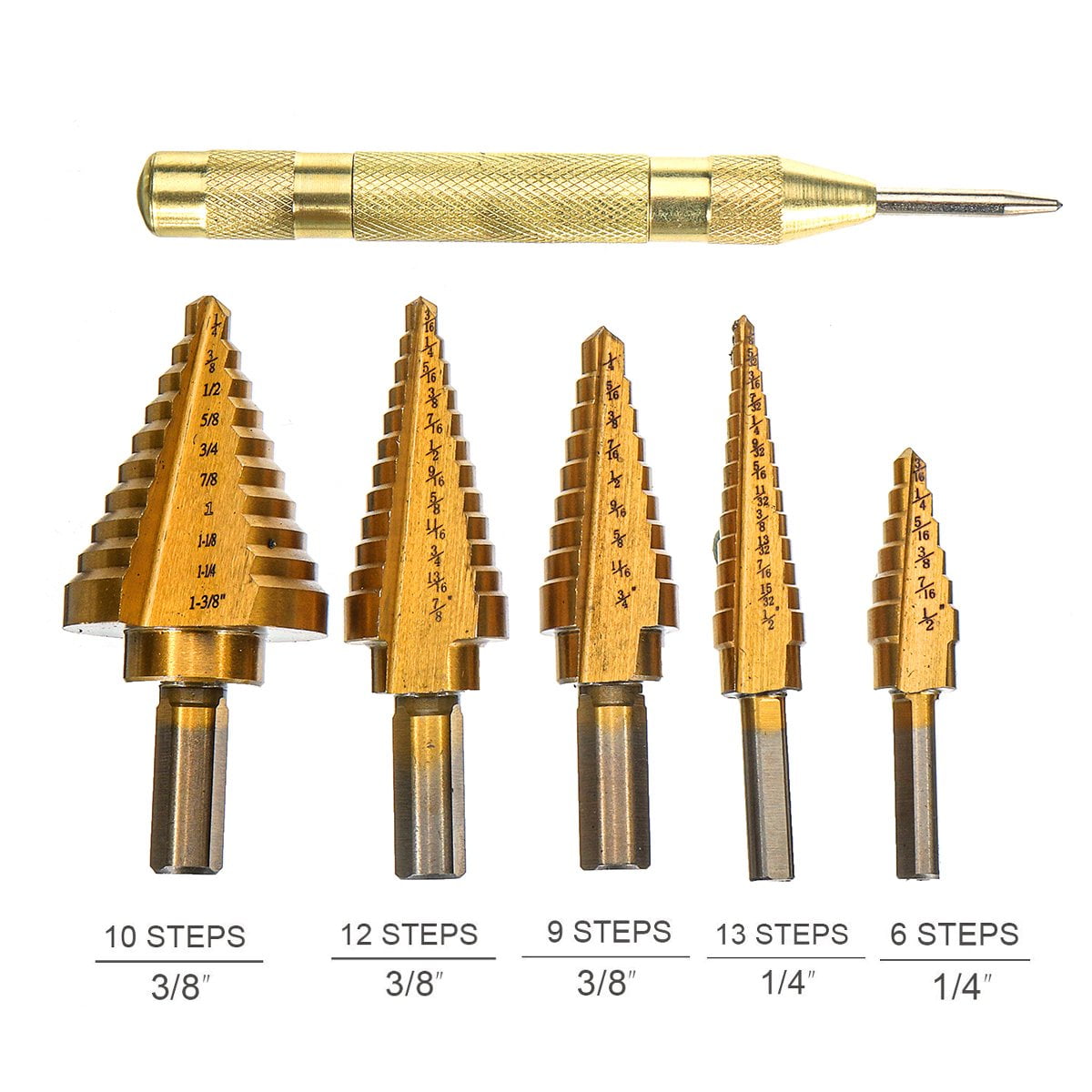 LILICEN HYF 6Pcs Titanium Drill Bit Set Steel Step Drill Bits Cone Multiple Hole 50 Sizes with Case Kit LILICEN HYF 6Pcs Titanium Drill Bit Set Steel Step Drill Bits Cone Multiple Hole 50 Sizes with Case Kit