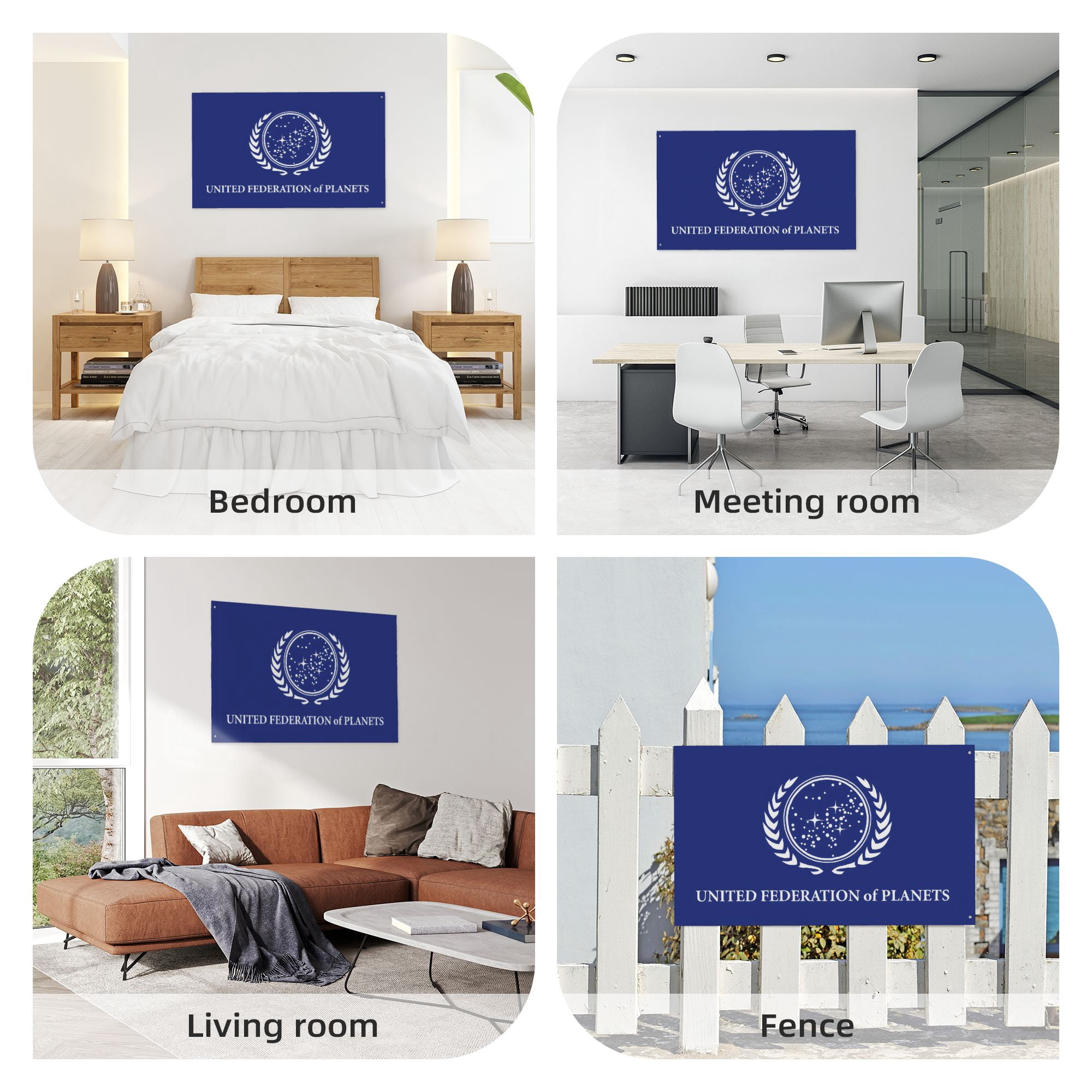 United Federation of Planets Flag 4x6 Ft Double Sided United Federation Banner Flags with 2 Brass Grommets for Dorm Room Home Office Wall Decoration Indoor Outdoor Parties