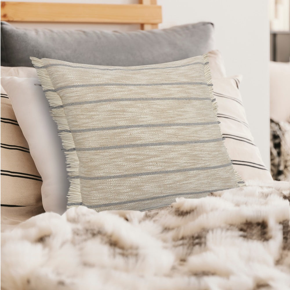 Ox Bay 20" x 20" Tan/ Grey Stripe Jute Blend Pillow Cover