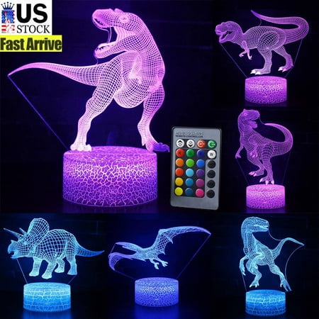 

Rosnek 3D LED Dinosaur Night Light 7 / 16 Color Changing LED Table Desk Lamp Remote Control / Smart Touch for Kids Xmas Gift Home Decor