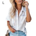 thumbnail image 3 of Sonducket Camisa de mujer Media manga a rayas Blusa con bolsillos Camisa de media manga a rayas Botón con cuello en V Top Prendas para la parte del cuerpo Azul claro L Sonducket AP003125-18, 3 of 6