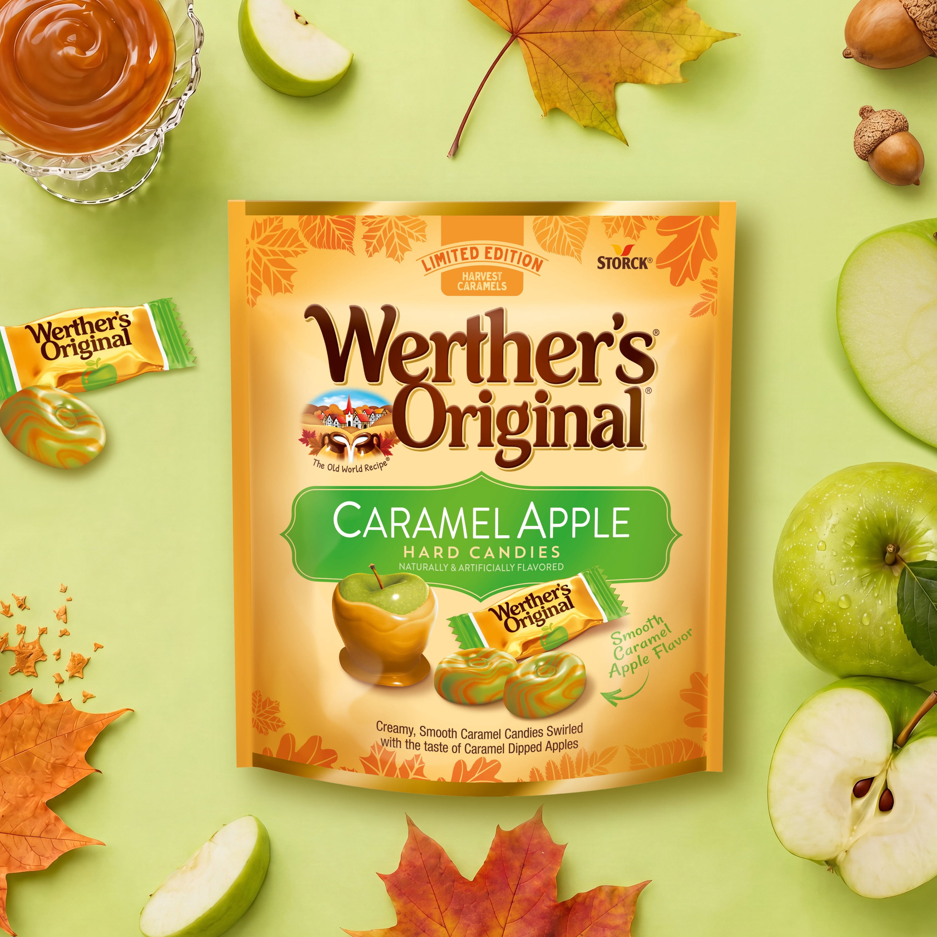 Werther's Original Limited Edition Fall Harvest Caramel Apple Hard Candies, 8.57 oz Bag