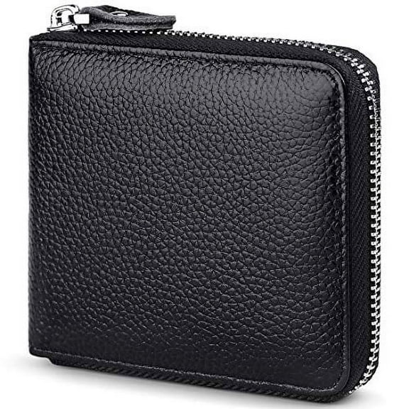 Huztencor Zipper Wallet Men Leather RFID Blocking Wallets for Men with Zipper ID Card Window Secure Zip Around Bifold Wallets Black(FBA)