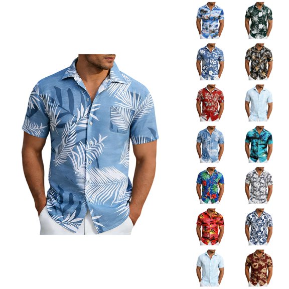 Hawaiian Shirt for Men Summer Short Sleeve Relaxed Fit Button Down Lapel Collar Tropical Beach Shirts Vacation Outfits