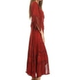 thumbnail image 3 of Sakkas Bexley Scoop Neck Bell Sleeve Bohemian Gypsy Embroidered Corset Dress - Red - S/M, 3 of 5