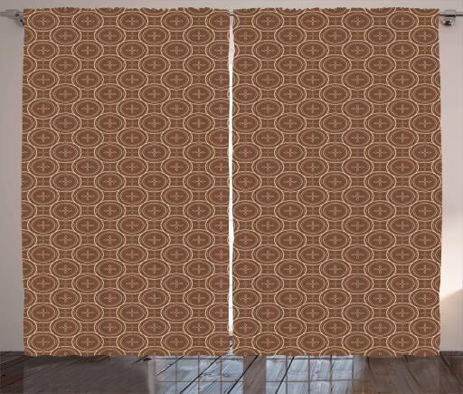 Earth Tones Curtains 2 Panels Set Abstract Inner Circles With