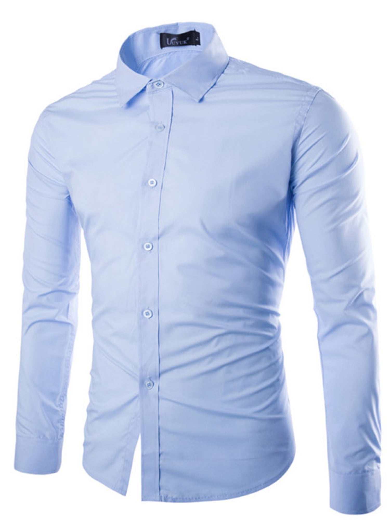 Wsevypo Men's Long Sleeve Dress Shirt Solid Slim Fit Casual Business ...