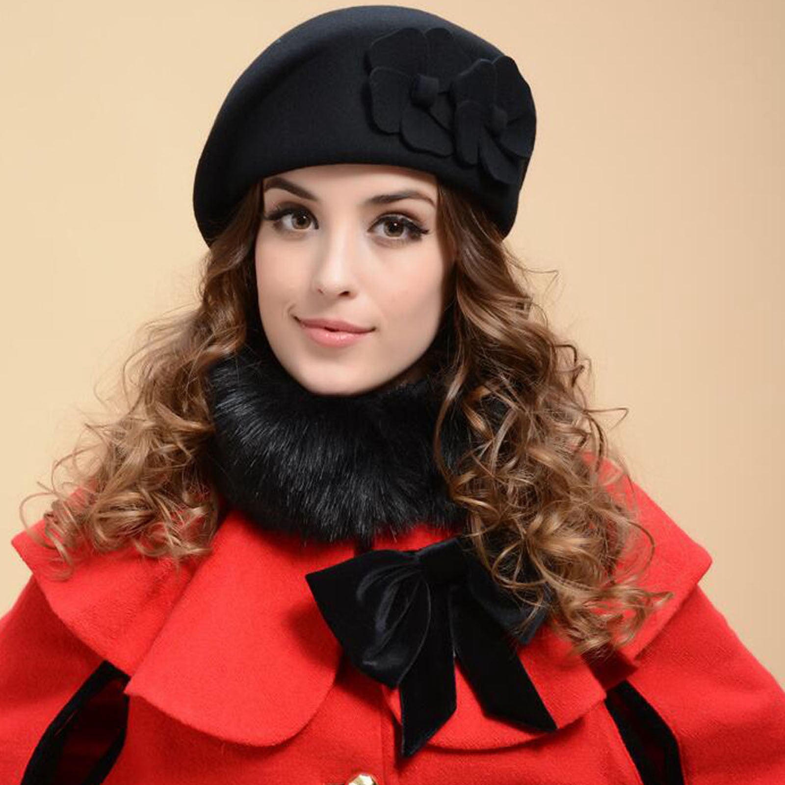 Penkiiy French Beret Hats for Women Wool Felt Elegant Women 