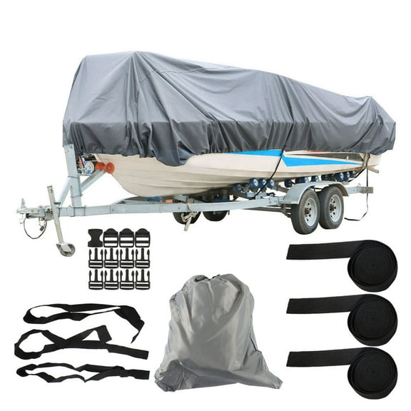 LABLT Gray Heavy 600D Marine Grade Polyester Canvas Trailerable Waterproof Boat Cover