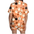 thumbnail image 4 of Women Halloween Printed Lapel Button Short Sleeve Shorts Pajama Set 2PC Home Set Matching Sets, 4 of 6