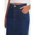 thumbnail image 5 of DARING DIVA Women's Denim Maxi A Line Raw Hem Jean Skirt Small Deep Blue, 5 of 7