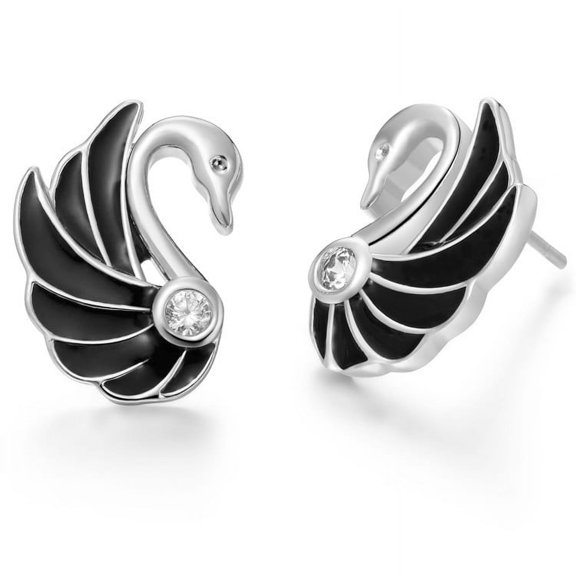 Swan Stud Earrings Black Gold Plated for Women Ginger Lyne Collection