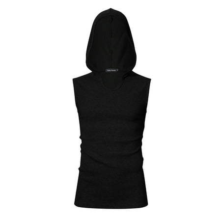 Hooded Tank Top Yong Horse Men Casual Cotton Solid Sleeveless Sport Hooded Tank Top Black S Color:Black Size:2XL ()