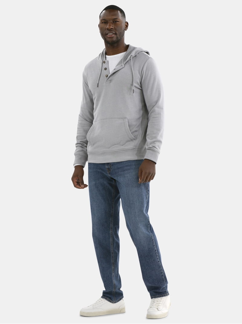George Men's Button Henley Hoodie with Long Sleeves, Sizes S-3XL