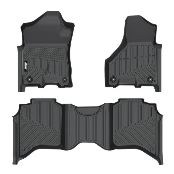 Ikon Motorsports 3D TPE All Weather Floor Mats Fits 2019-2025 Ram 2500 3500 Crew Cab, Waterproof Anti-Slip Interior Front Rear Liners Carpet Black 3PC