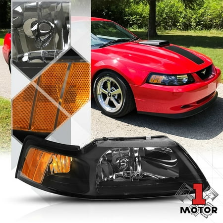 Right Passenger Side Black Headlight Head Lamp Assembly for 99-04 Ford Mustang 00 01 02 03