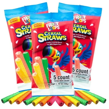 Froot Loops Cereal Straws, Edible Straw Alternatives for Milk, Nostalgic Childhood Breakfast Treat, Pack of 3, 5 Count Each