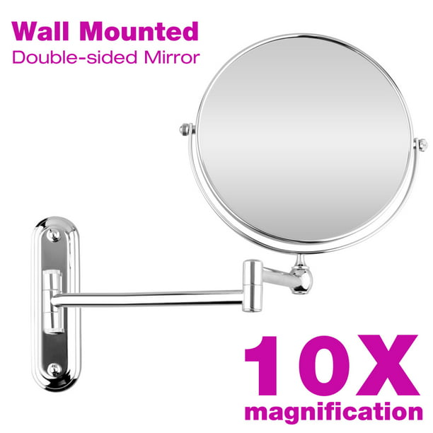 8 Inch 10x Magnification Wall Mounted, Wall Mounted Vanity Mirror With Folding Arm