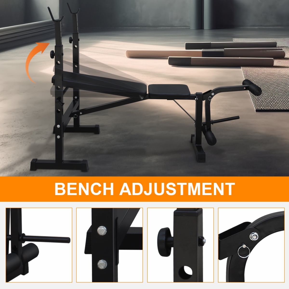 Olympic Weight Bench with Squat Rack, Adjustable Bench Press Set, Full Body Strength Training Fitness Equipment for Home Gym Workout