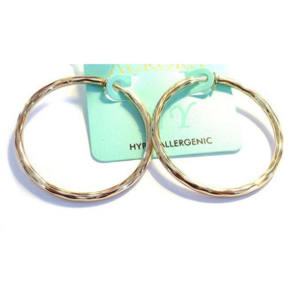 Clip Hoop Earrings 2 inch Gold Tone Swirl Hoop Hypoallergenic
