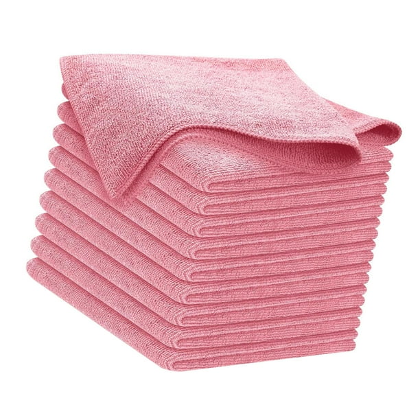 10 paños de limpieza de microfibra, toalla de limpieza para platos húmedos y secos, toalla absorbente para platos, ollas de oficina y lavar platos. Rosa