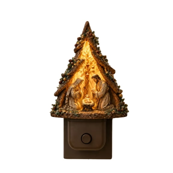 Christmas Decorative Plug-in Night Light, Resin Holy Family Nativity Manger Scene LED Night Lamp, Warm Light Wall Mount Night Light for Bedroom, Hallway, Bathroom All Indoor Home Holiday Decoration