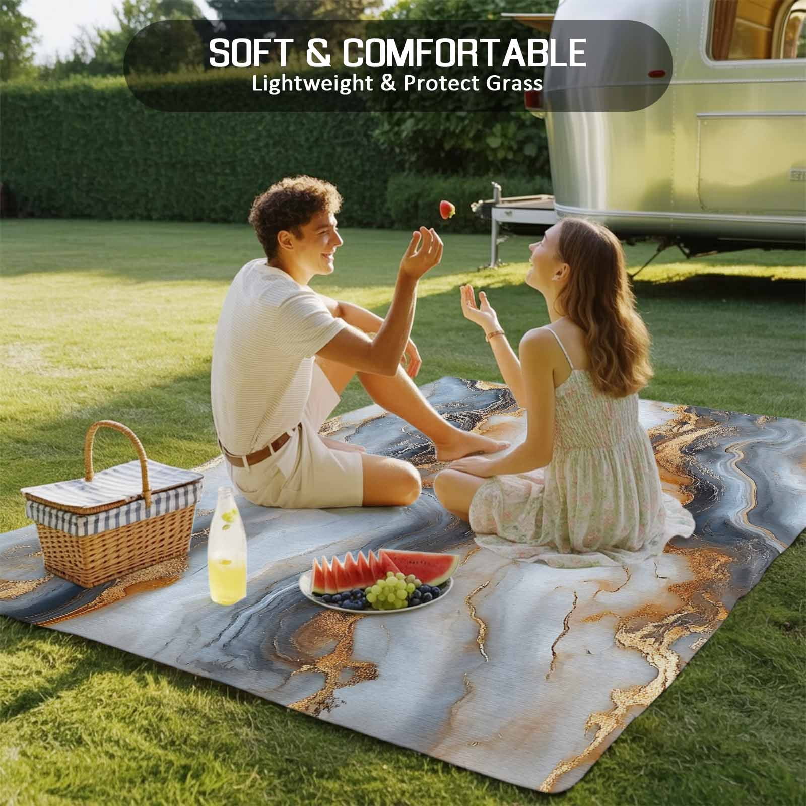 Outdoor Rug 5x8ft Ombre Gray Golden Marble Texture Large Area Rug Abstract Art Indoor Outdoor Carpet Outdoor Rugs Mats for Patio Camping,RV,Front Door, Outside Decor