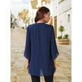thumbnail image 5 of DARING DIVA Women's High Low 3/4 Bell Sleeve V Neck Chiffon Blouse S Navy Blue, 5 of 7