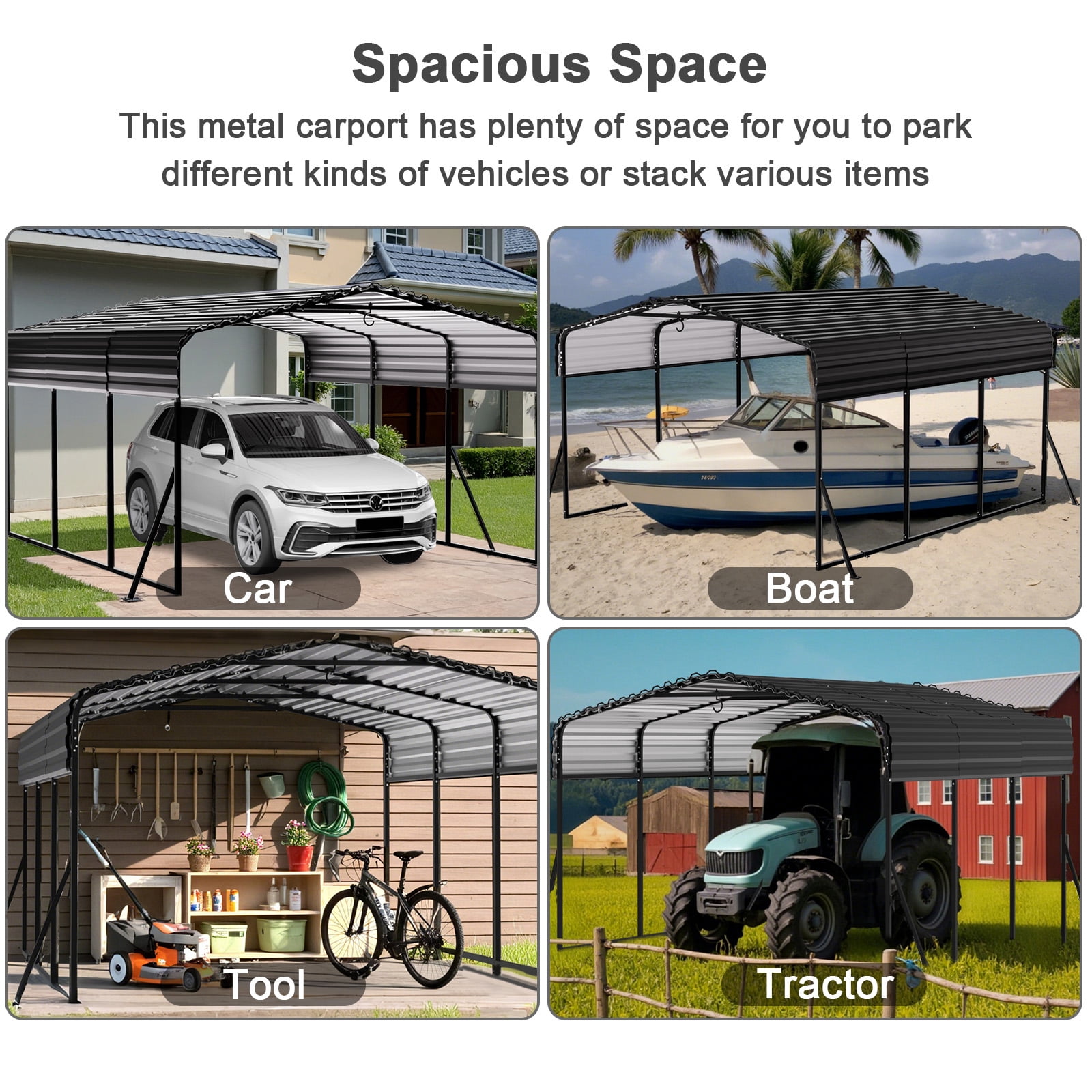 Sylviera 10x15ft Heavy-Duty Metal Carport, Outdoor Car Port Canopy with Reinforced Iron Frame, All-Weather Shelter for Cars, Trucks & Boats, Easy Assembly