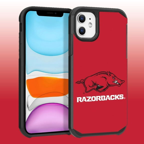 Apple iPhone 11 / XR - Licensed NCAA University of Arkansas Razorbacks Logo on Red Textured Dual Layer Case