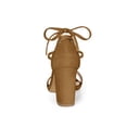 thumbnail image 2 of BLISSFUL STEP Women's Sandals Solid Summer Block Heels Lace up Sandals Brown 9.5, 2 of 7