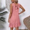 thumbnail image 5 of Women's Summer Casual V-Neck Sleeveless Mini Dress Tie Shoulder Width Layered Ruffle Flowing A-line Skirt Short Skirt Pink L, 5 of 7