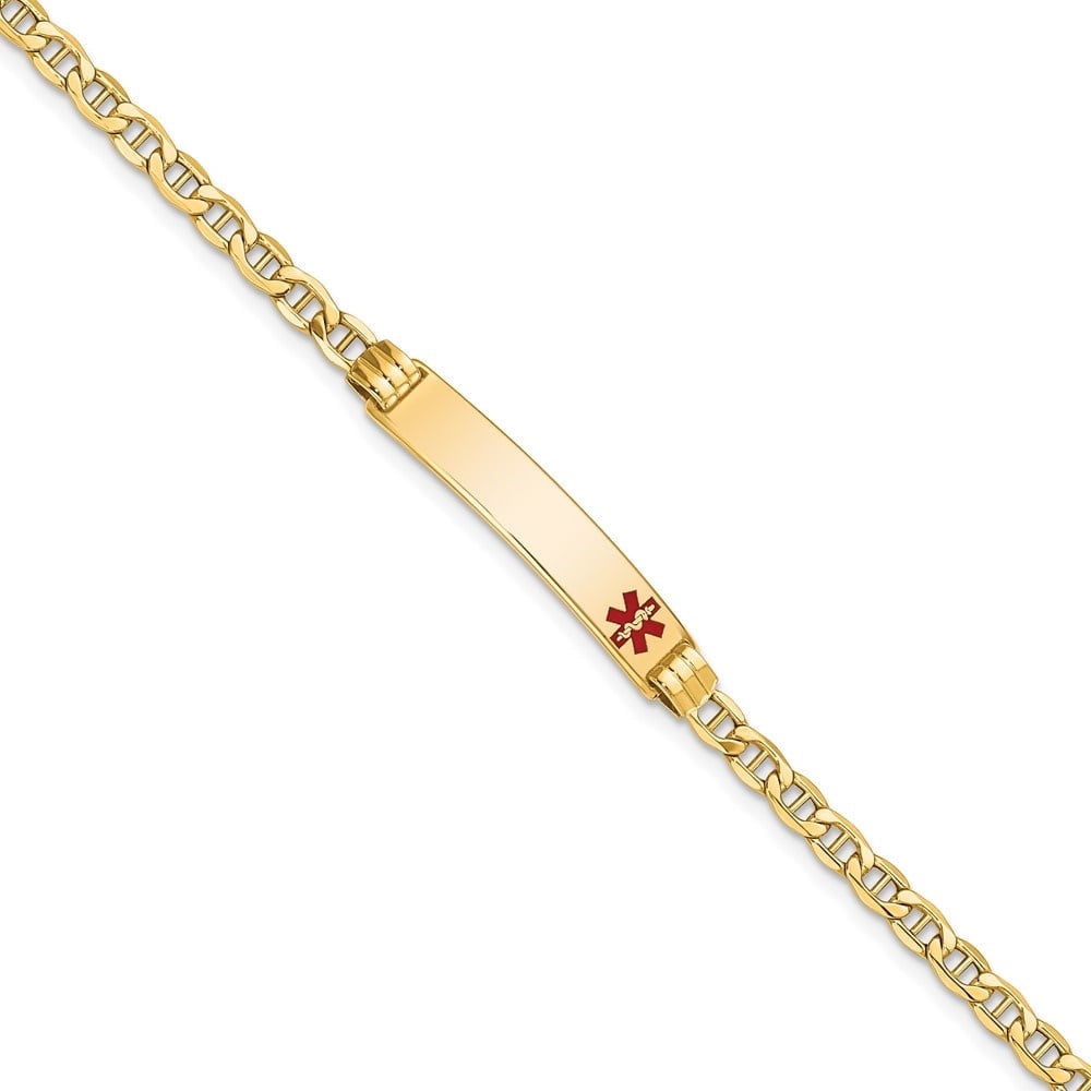Auriga Fine Jewelry 10K Yellow Gold Semi-Solid Red Enamel Anchor Link ID Bracelet 8" for Women