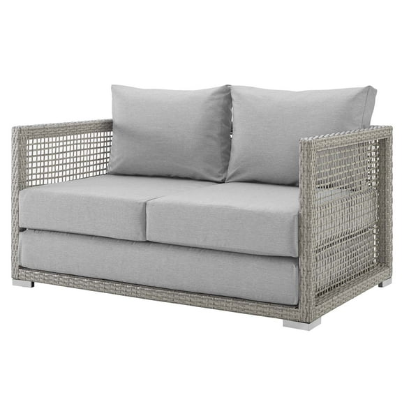 Modern Contemporary Urban Design Outdoor Patio Balcony Garden Furniture Lounge Loveseat Sofa, Rattan Wicker, Grey Gray