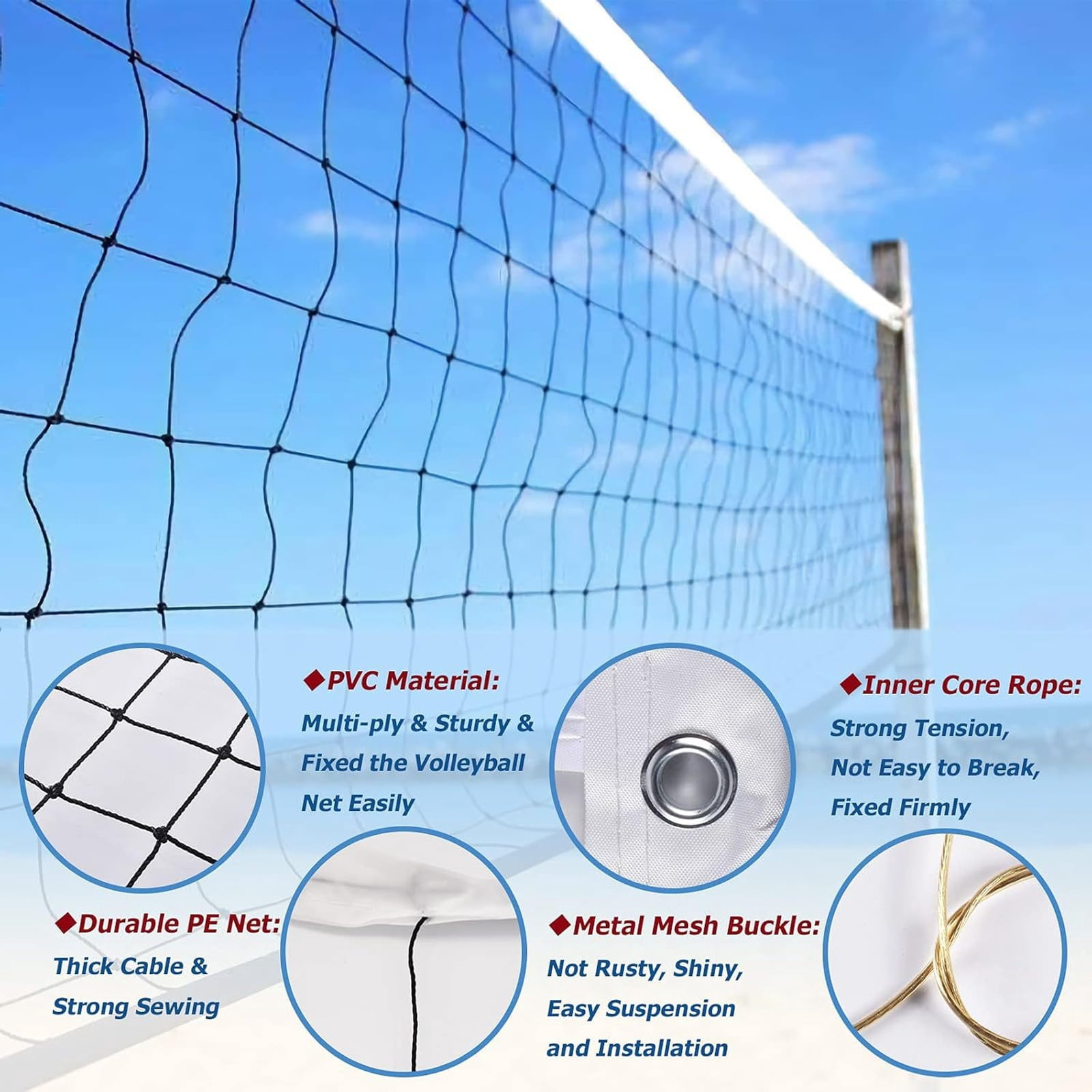 Volleyball Net Outdoor 31.17*28Ft Canvas Edge Fitness Playground Volleyball Net For Standard Match Training Beach Volleyball Net Replacement Outdoor Volleyball Net Suitable For