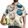 thumbnail image 4 of Baseball Men's Casual Printed Poplin Short Sleeve Button Down Beach Shirt with Spread Collar Top, 4 of 6
