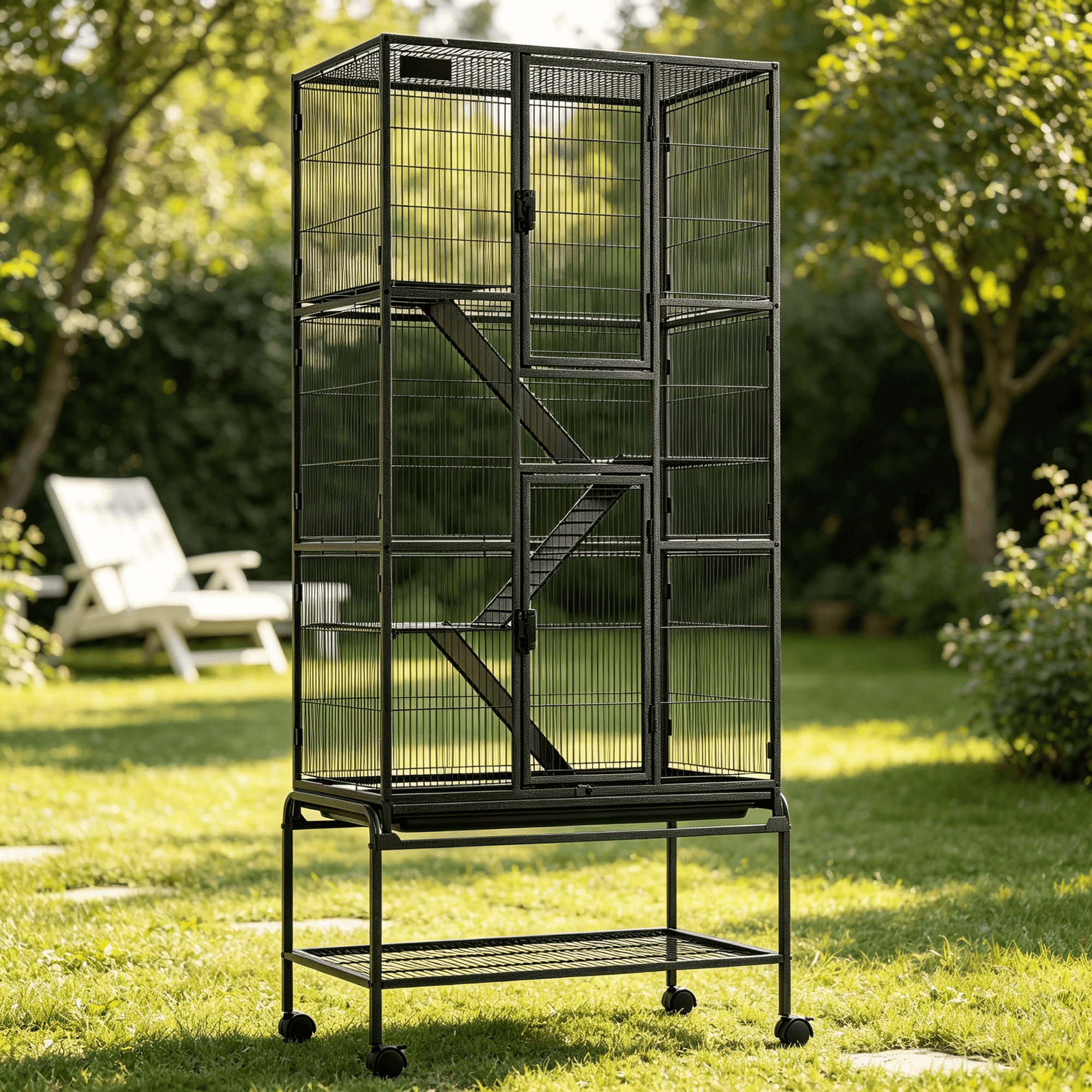 JERFIT 4 Tier Rolling Small Animal Cage for Ferrets, Chinchillas, Guinea Pigs with Removable Tray, 3 Ramps & Hammock, Easy Assembly Black