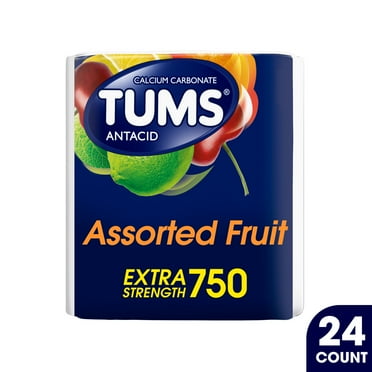 Tums Extra Strength Heartburn Relief Chewable Antacid Tablets, Fruit, 8 Count, 3 Pack