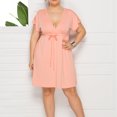 thumbnail image 2 of Vestido de Verano de Manga Corta para Mujeres de Verano Sexy de Tamaño Grande Vestido de Cuello en V de Color Sólido, Poliéster, 2 of 7