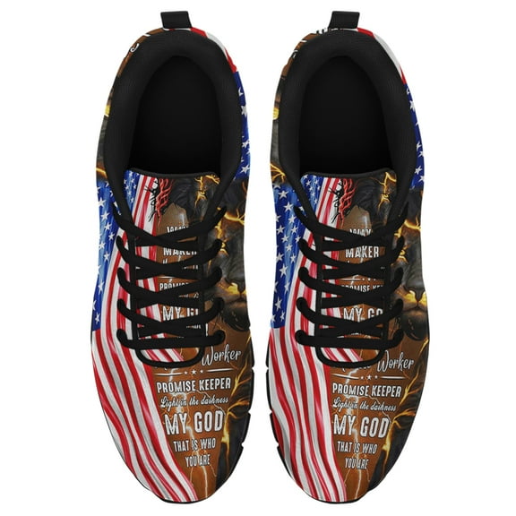 God Jesus Christian American Flag Running Shoes Sneakers Mesh Black Size 3.5