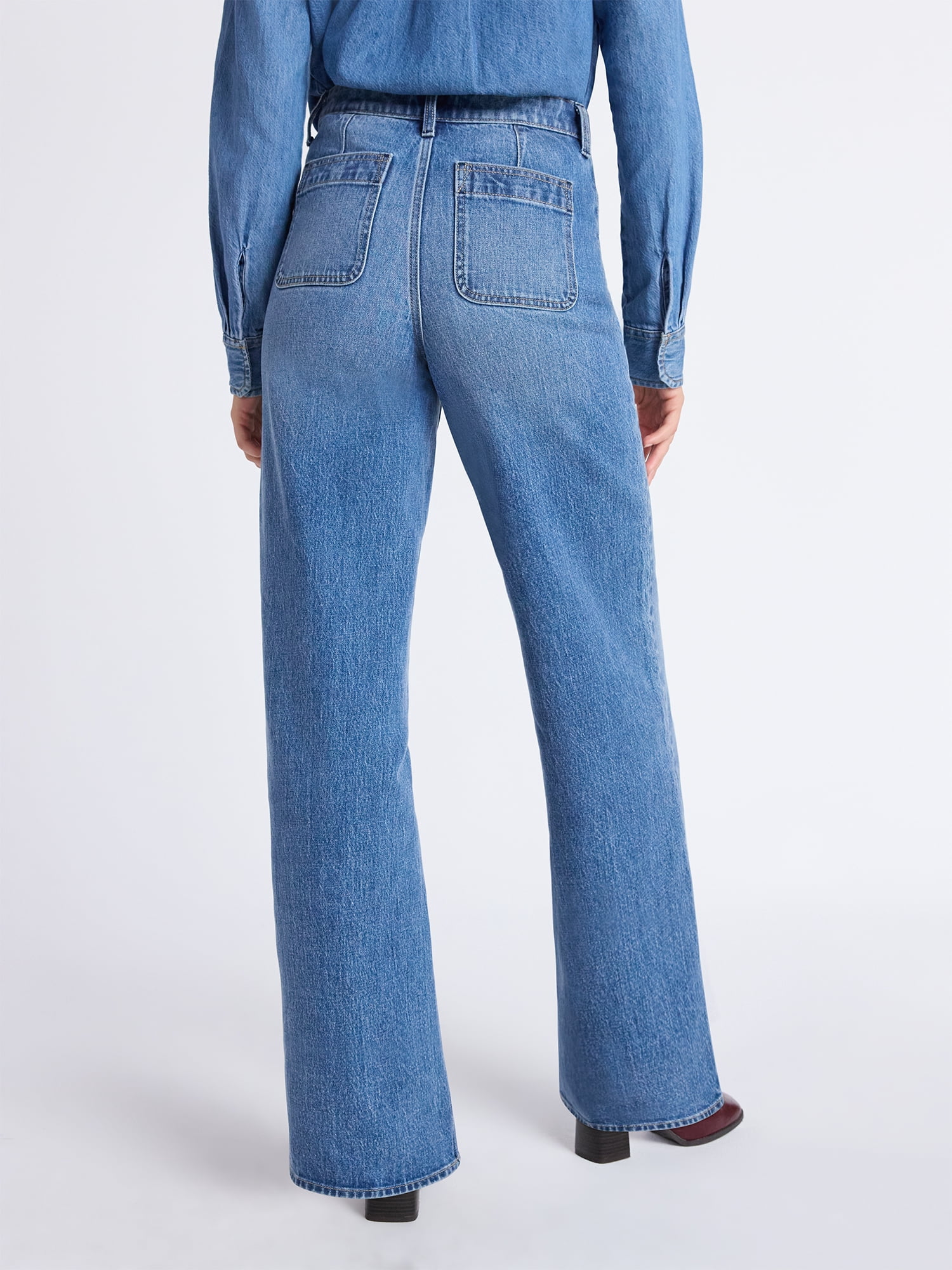 Free Assembly Women's and Women's Plus Wide Leg Jeans with Patch Pockets, 30", 32", and 34" Inseams, Sizes 0-26 Plus