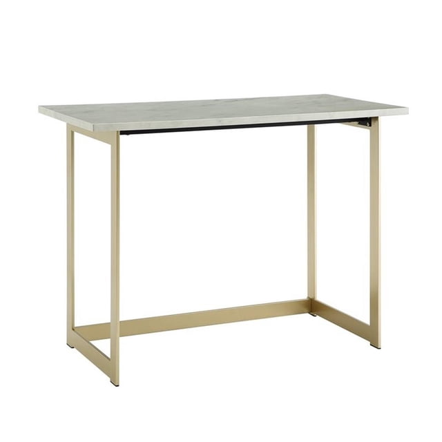 Pemberly Row Bureau d'Écriture en Faux Marbre Blanc et Or de 42 Pouces