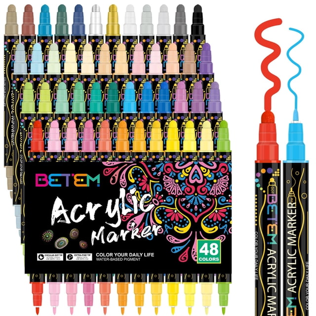 Bolígrafos de pintura acrílica Betem, 48 colores, doble punta, para material de arte